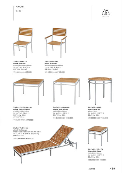 アルテックアームチェア／アルテックサイドチェア／アルテックサイドテーブル／アルテックサンラウンジャー／アルテックテーブル100×100／アルテックテーブル80／アルテックテーブル80×80